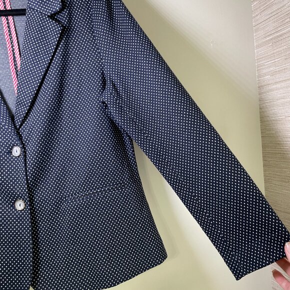 Women's Large Rafaella Navy Blue & White Buttoned Blazer Jacket - Picture 6 of 9